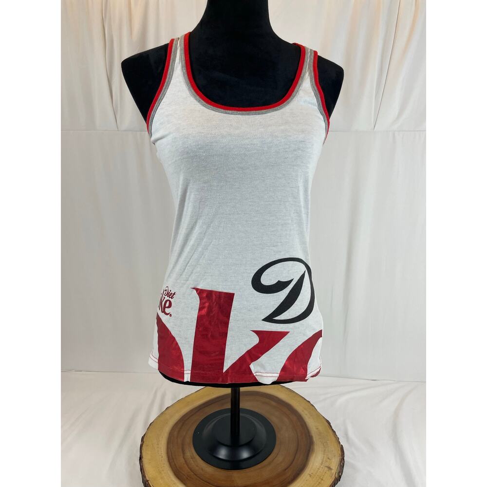 Coca-Cola Diet Coke 2014 Metallic Racerback Tank Top Women S White Red Y2K - Picture 2 of 7